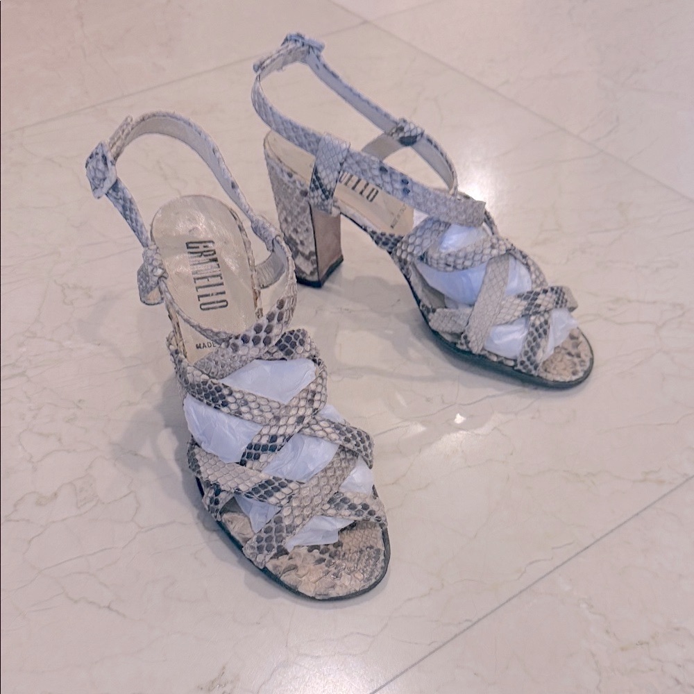 Granello Italian Vintage Python Snakeskin Strappy Heels